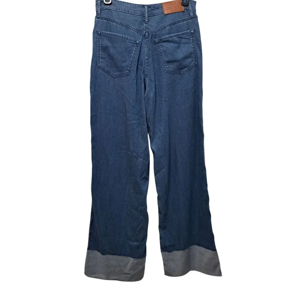Sam Edelman High Rise Cuffed Boho Wide Leg Denim Jeans Mystic Size 26 NWT
